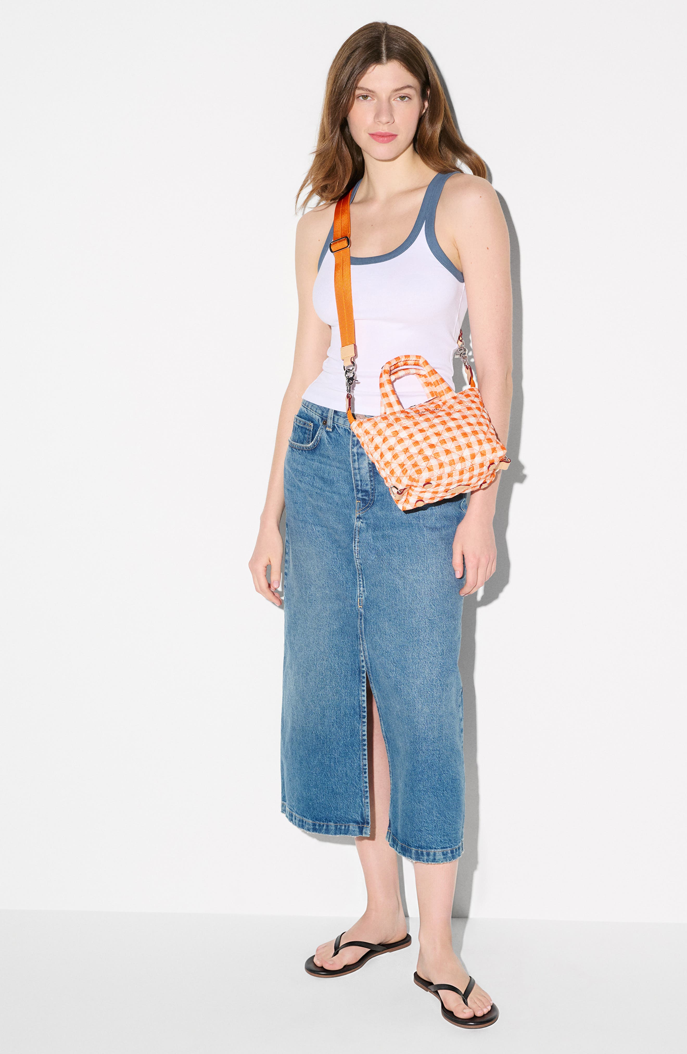 Micro Sutton Tote, Alternate, color, SUNSET ORANGE GINGHAM