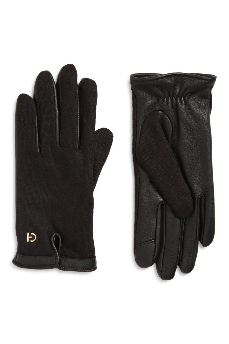 Wool Blend & Leather Gloves, Main, color, CAVIAR