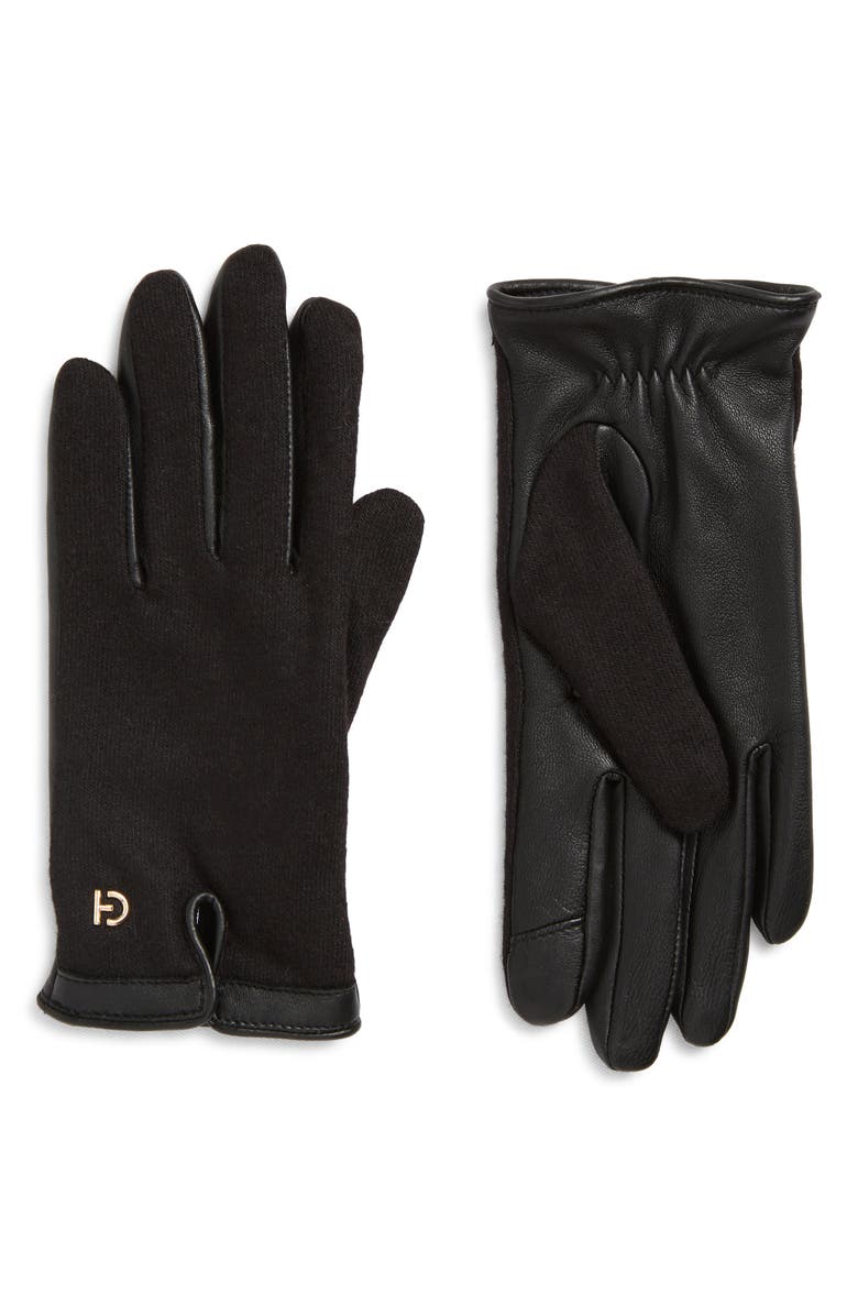 Cole Haan Wool Blend & Leather Gloves, Main, color, Caviar