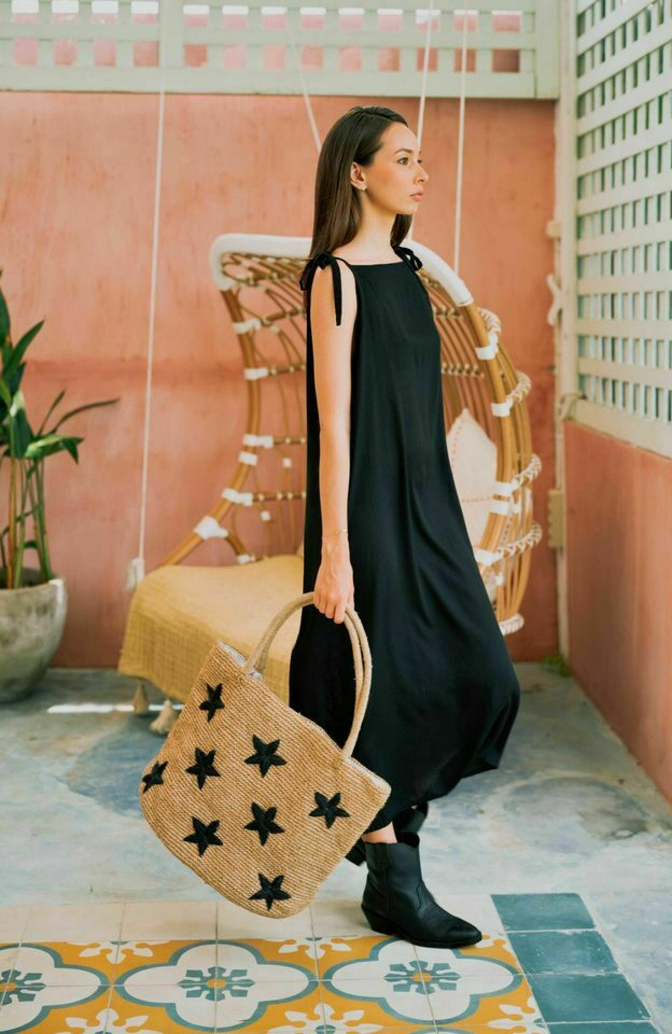 PINK HALEY Morgan Stars Pattern Raffia Tote, Alternate, color, 