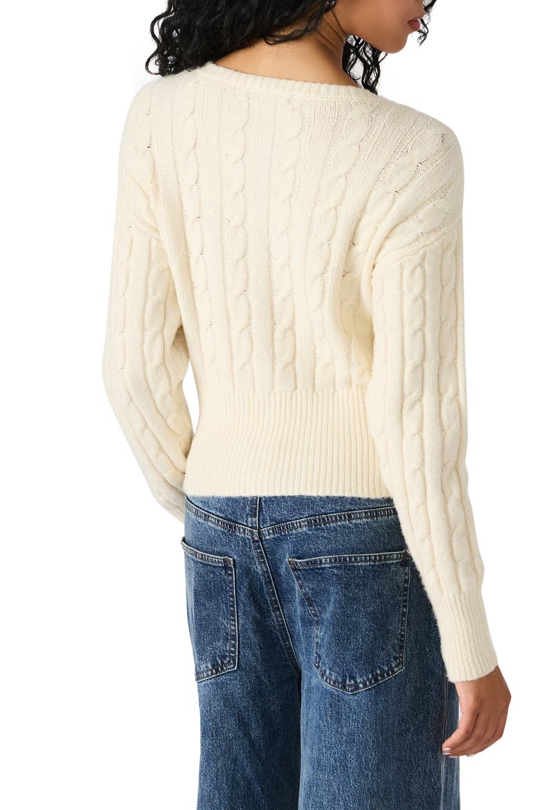 Saidee Ribbon Detail Cable Cardigan, Alternate, color, ANTIQUE WHITE