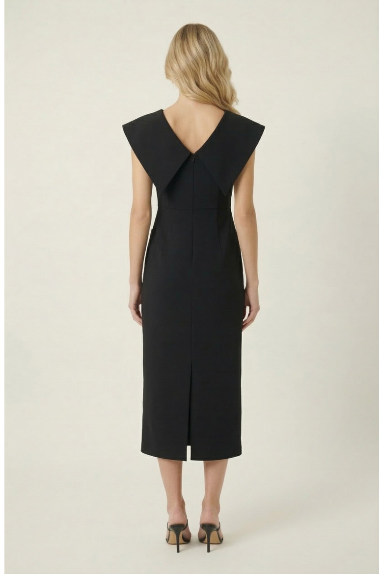Wide Collar Midi Sheath Dress, Alternate, color, Black