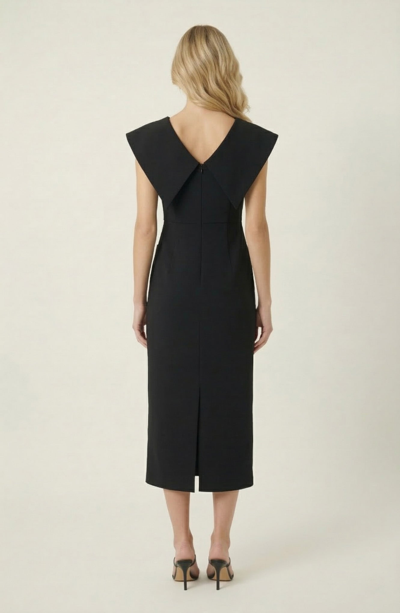 Modenaire Wide Collar Midi Sheath Dress, Alternate, color, Black