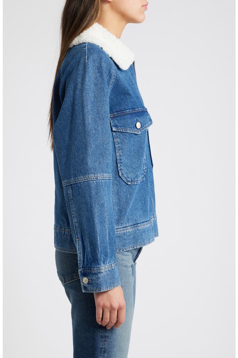 Cheyenne Faux Shearling Collar Denim Zip-Up Utility Jacket, Alternate, color, INDIGO SHERPA