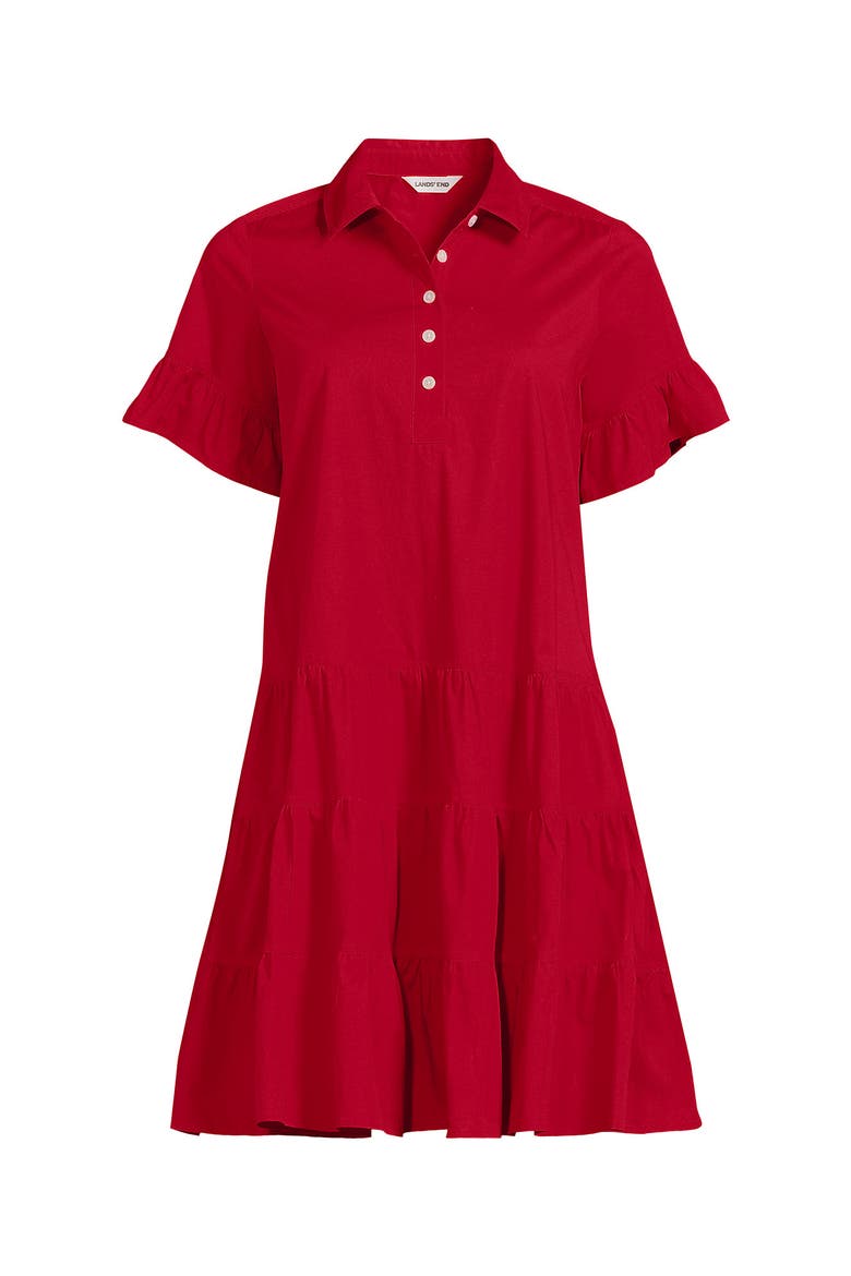 Plus Size Poplin Flutter Sleeve Knee Length Popover Dress, Alternate, color, Compass Red