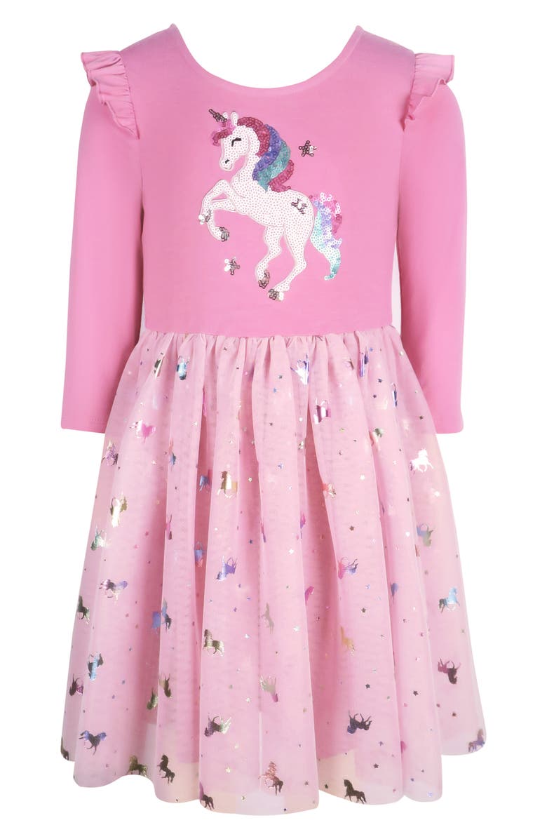 Zunie Kids' Unicorn Ruffle Mesh Tutu Dress, Main, color, 