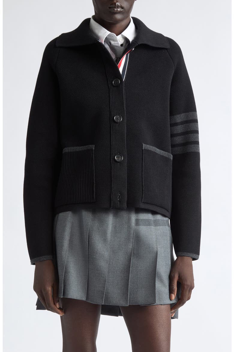 Double Face Pique Stitch Cardigan, Main, color, BLACK