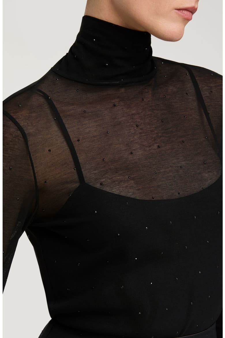 Sheer Embellished Turtleneck Sweater, Alternate, color, BLACK