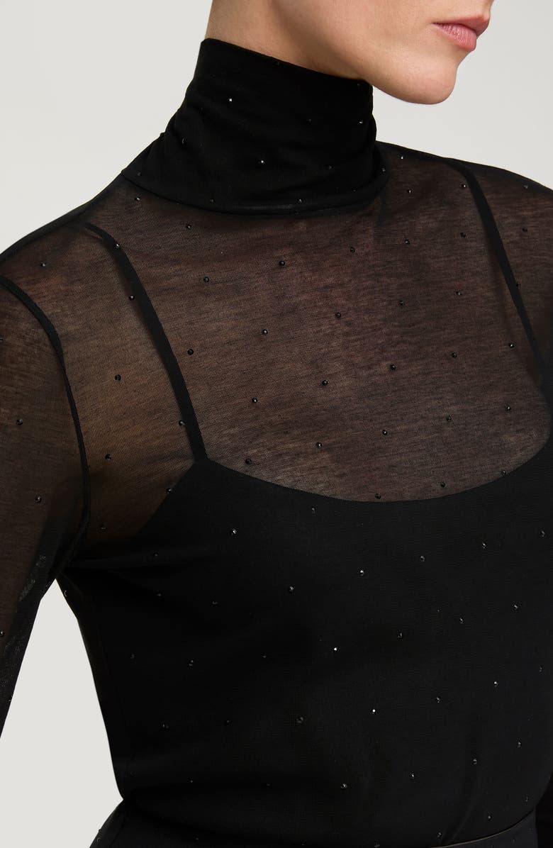 Lafayette 148 New York Sheer Embellished Turtleneck Sweater, Alternate, color, Black