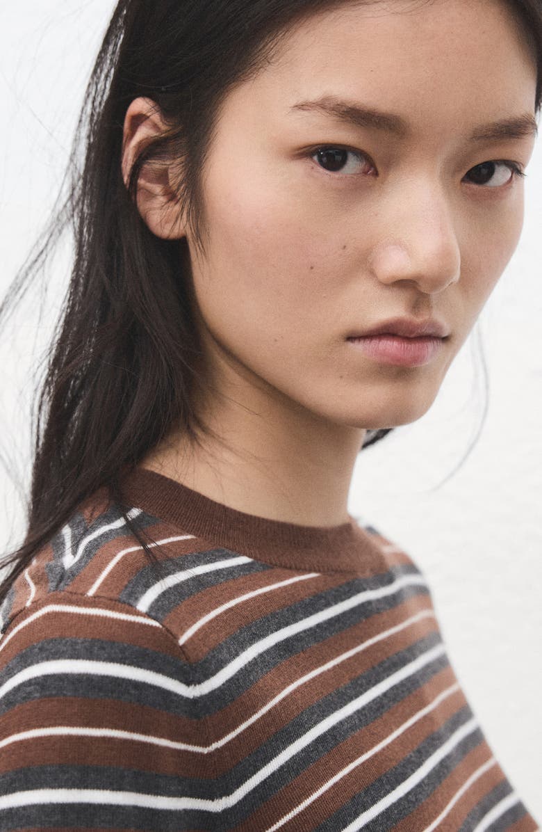 MANGO Stripe Crewneck Sweater, Alternate, color, Caramel