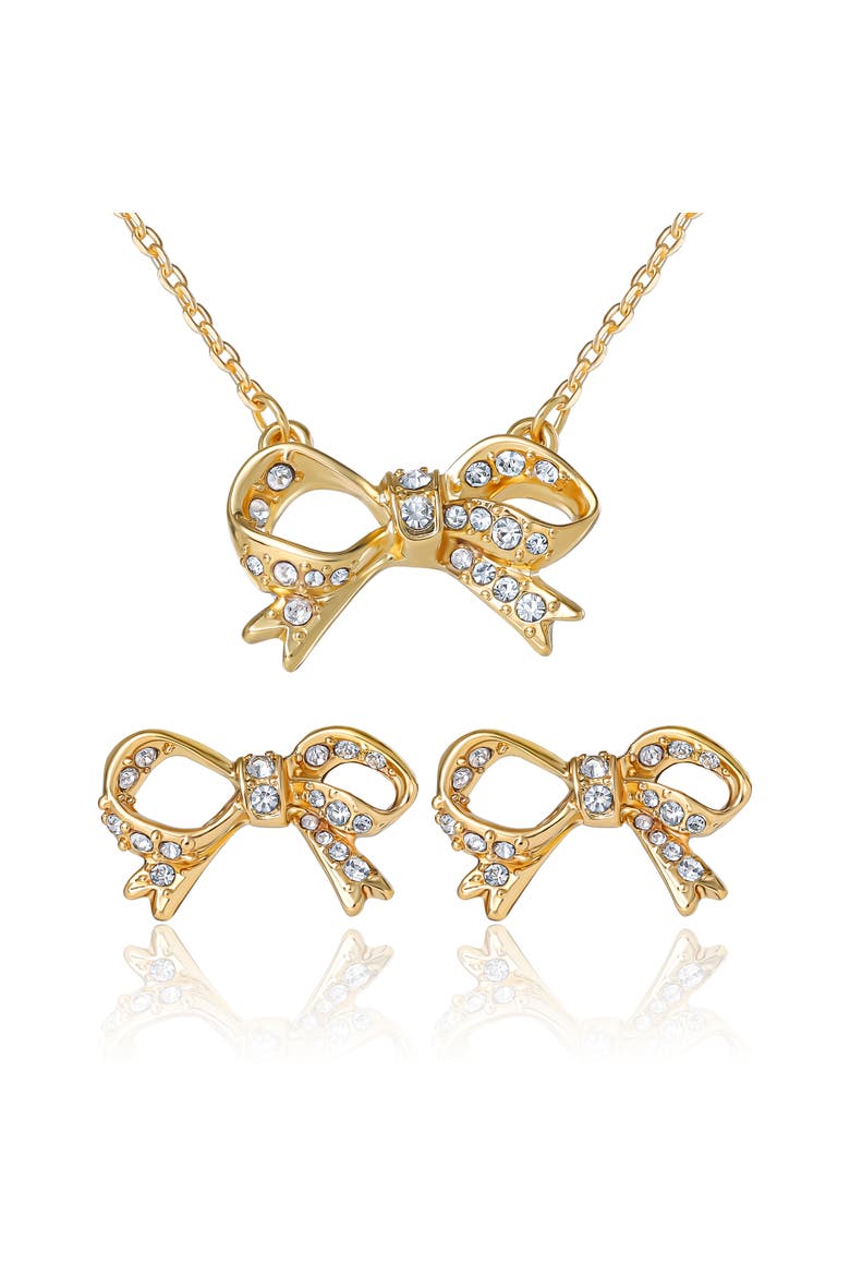Pavé Bow Necklace & Stud Earring Set, Gold-Tone, Main, color, Gold Tone