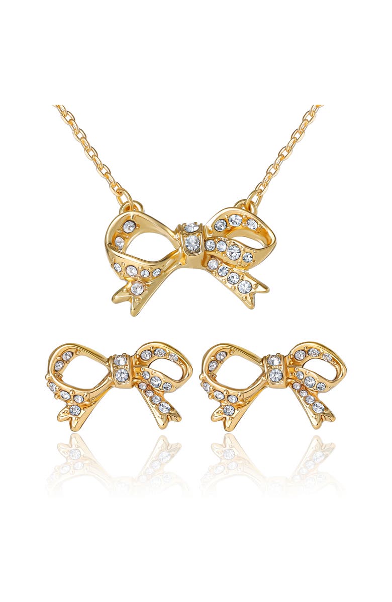 Juicy Couture Pavé Bow Necklace & Stud Earring Set, Gold-Tone, Main, color, Gold Tone