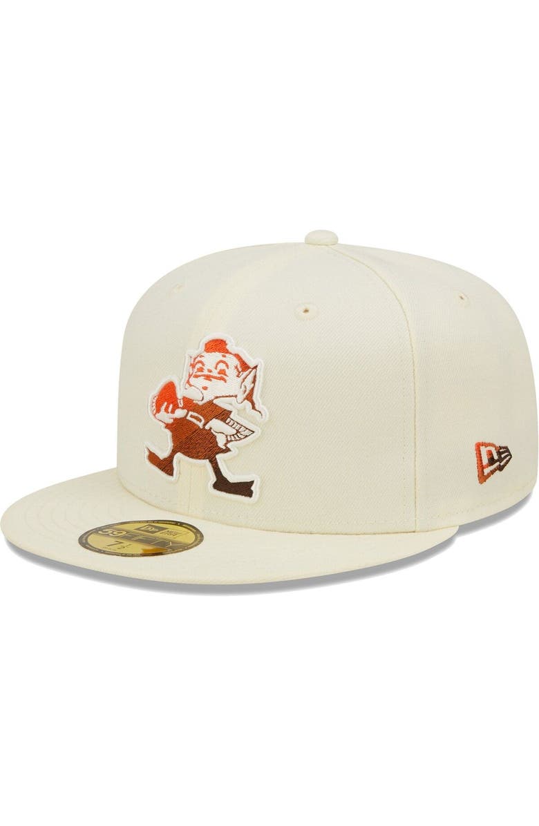 New Era Men's New Era Cream Cleveland Browns Chrome Color Dim 59FIFTY Fitted Hat, Main, color, 