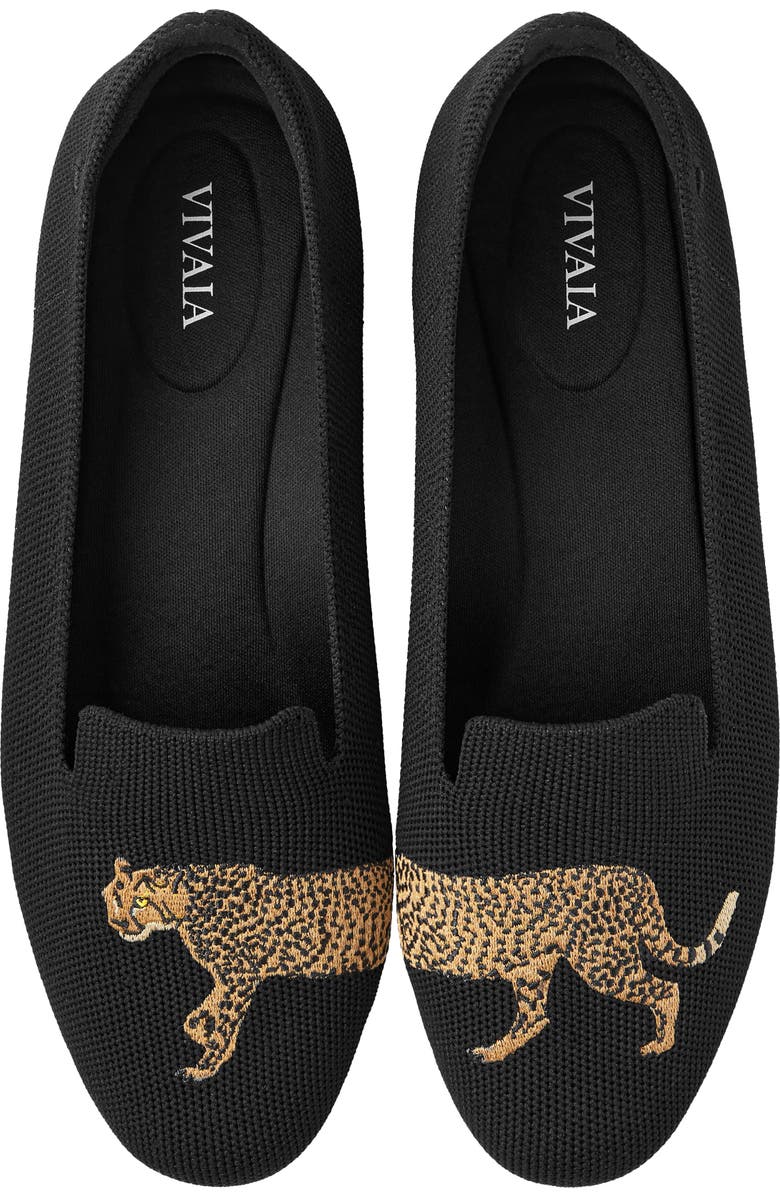 VIVAIA Round-Toe Embroidered Loafers, Main, color, Black - Cheetah