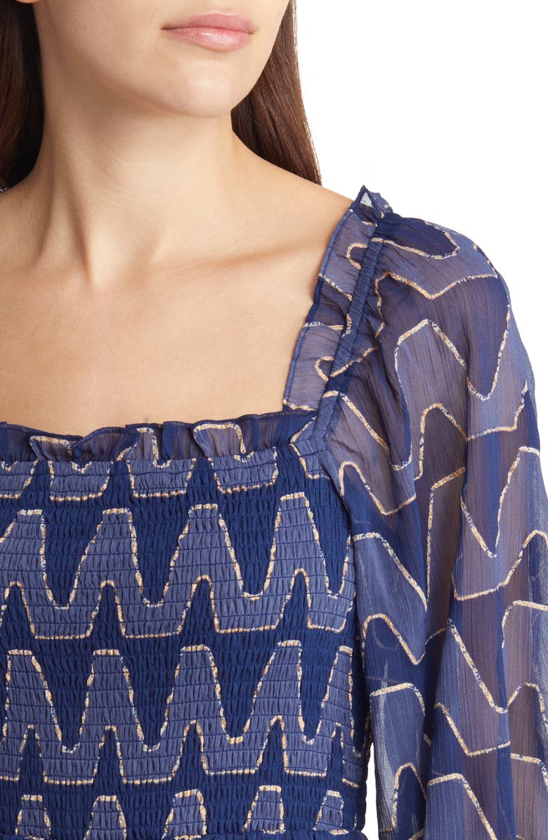 MOON RIVER Smocked Long Sleeve Tiered Maxi Dress, Alternate, color, 