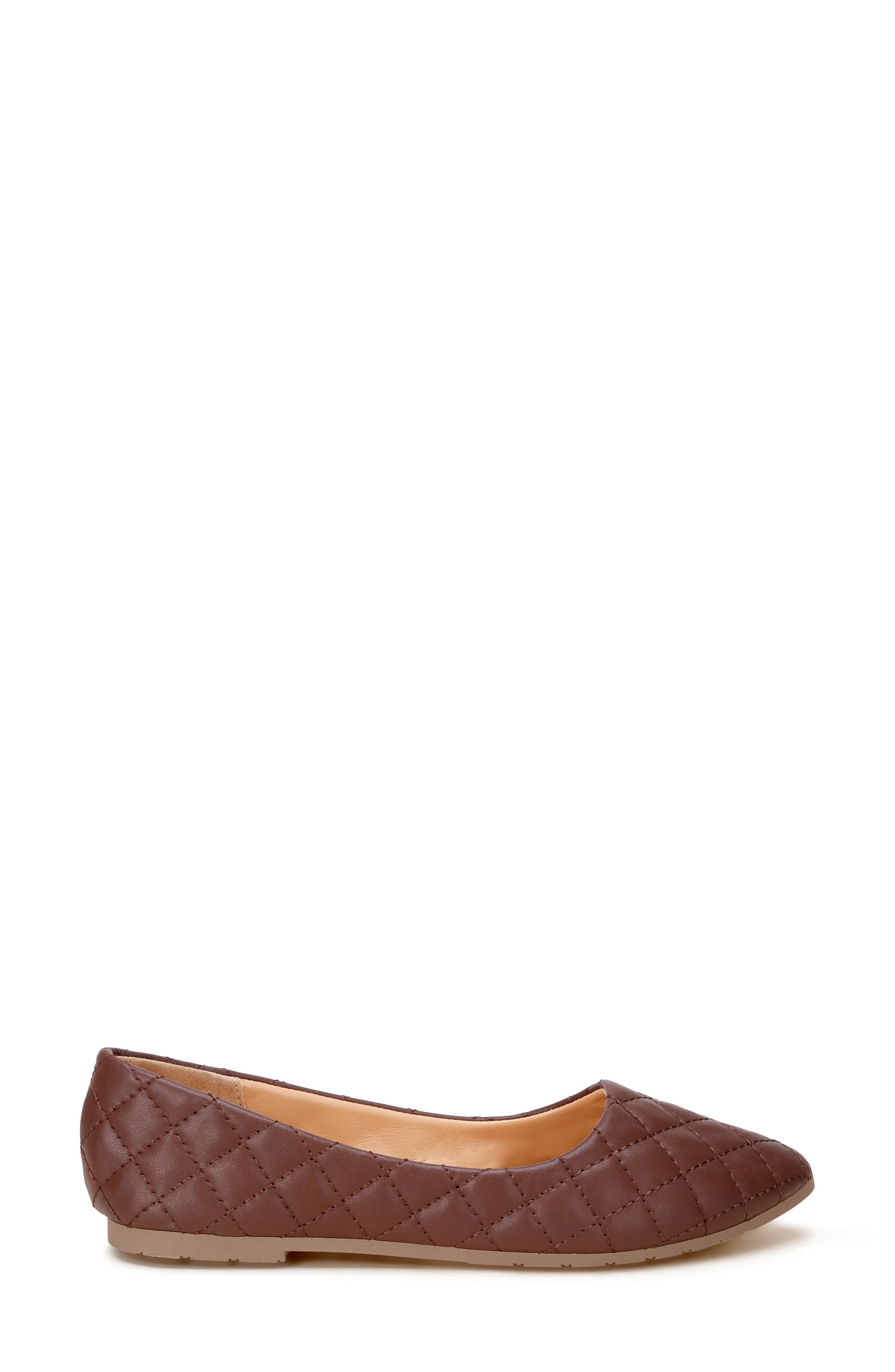 Rikhani Quilted Pointed Toe Ballet Flat, Alternate, color, BROWN