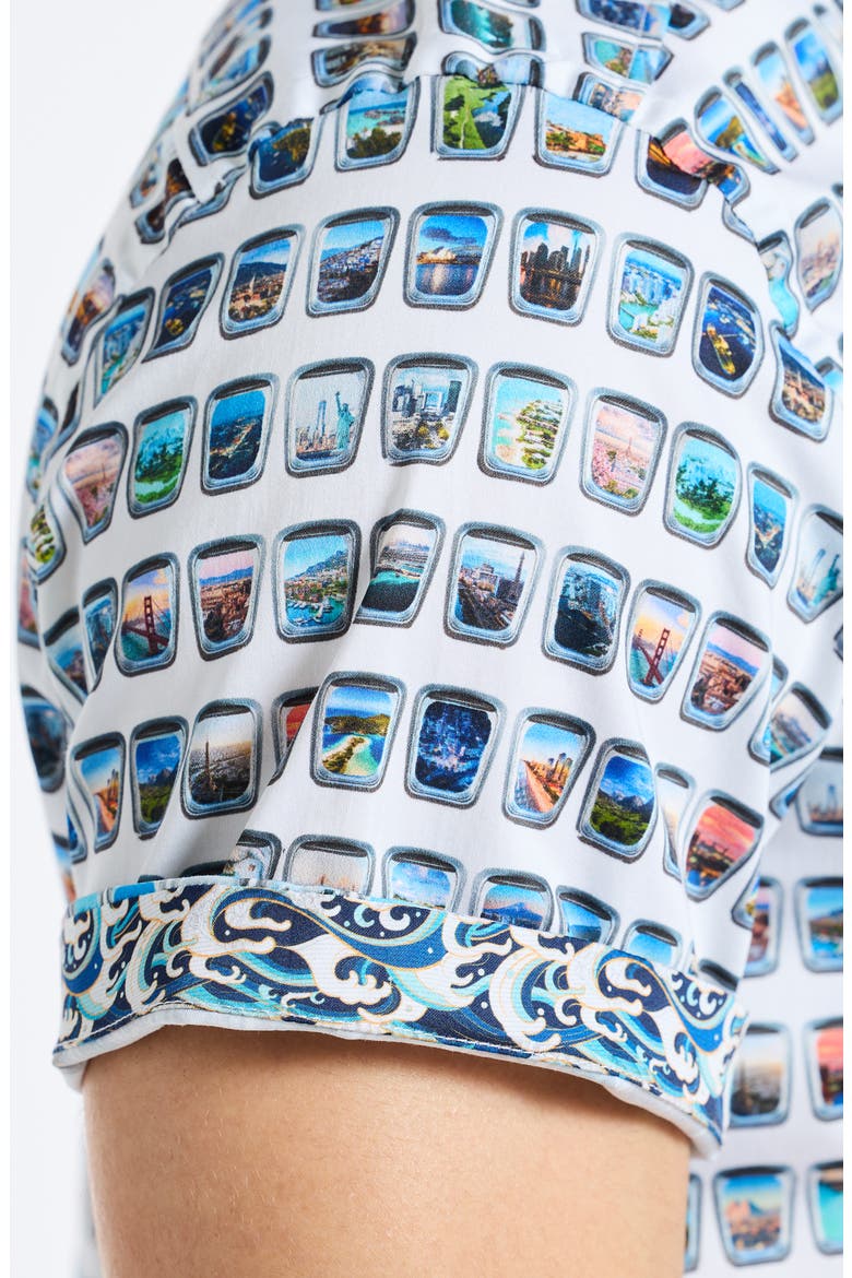 Paradis Portal Short Sleeve Stretch Cotton Button-Up Shirt, Alternate, color, WHITE MULTI