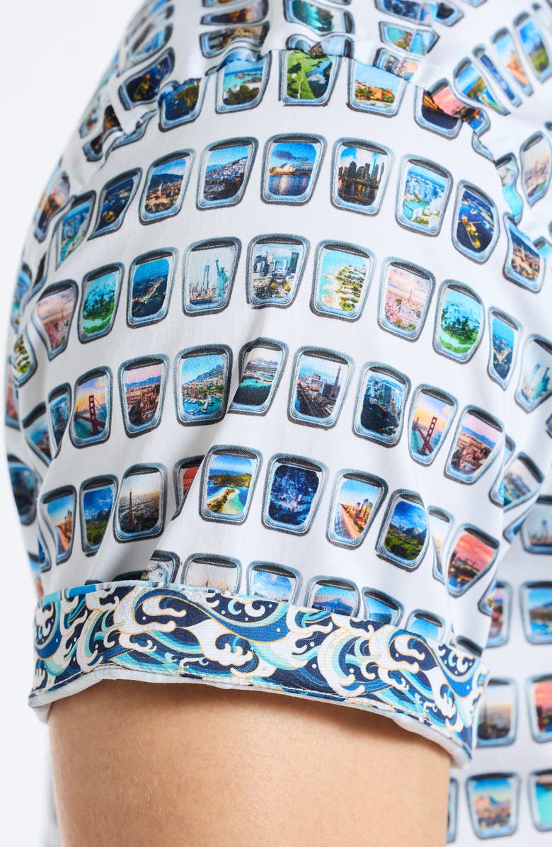 Robert Graham Paradis Portal Short Sleeve Stretch Cotton Button-Up Shirt, Alternate, color, White Multi