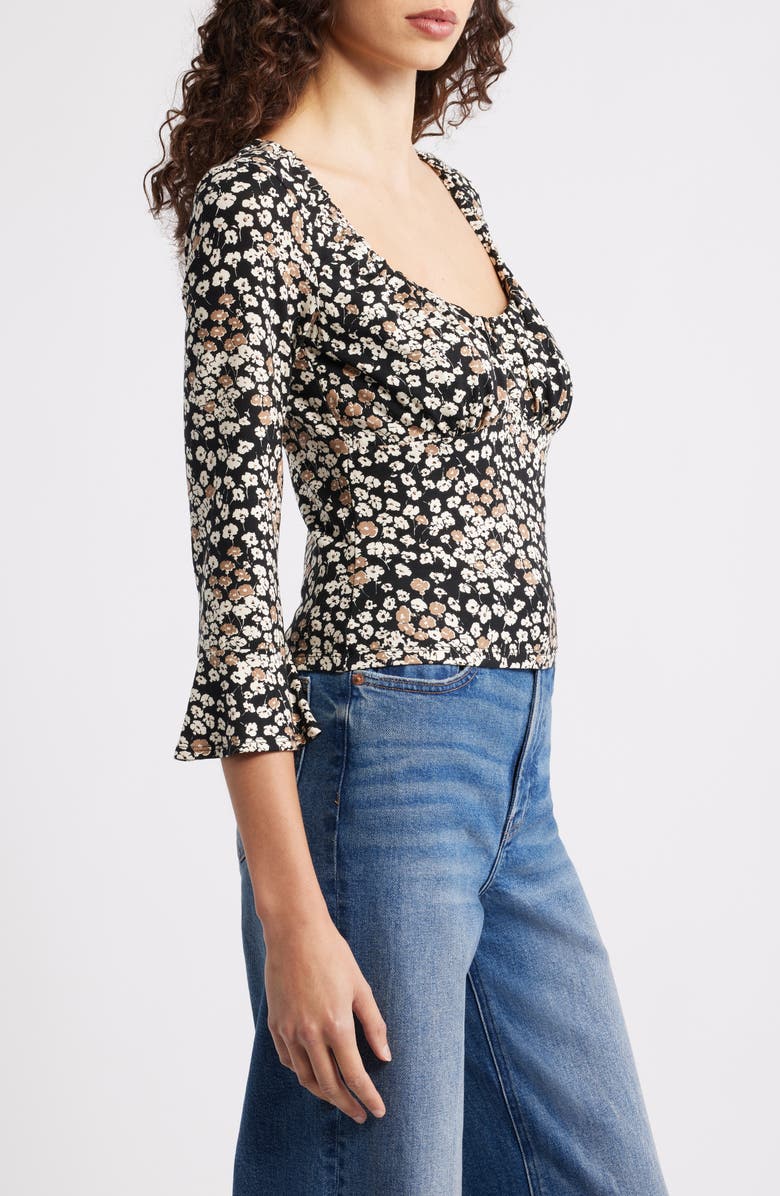 Reformation Effie Floral Print Knit Shirt, Alternate, color, Juno