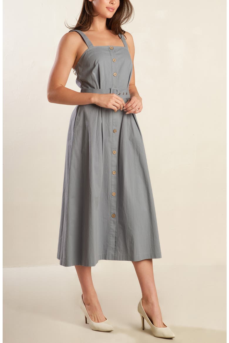 Cotton Sleeveless Midi Dress, Alternate, color, STEEL BLUE