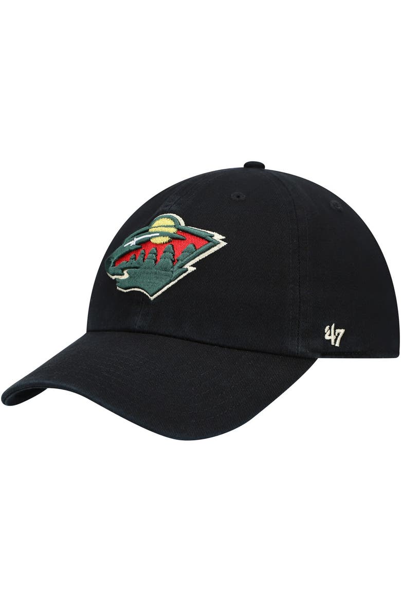 Men's '47 Black Minnesota Wild Team Clean Up Adjustable Hat, Main, color, Black