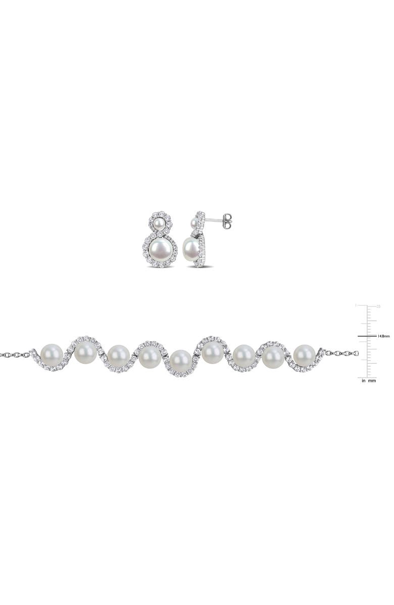 DELMAR Freshwater Pearl & White Topaz Necklace & Stud Earrings Set, Alternate, color, White