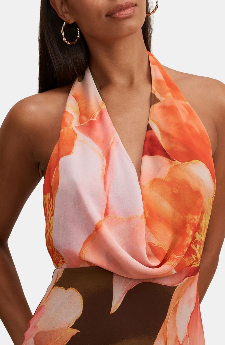 Ever New Marina Cowl Neck Halter Gown, Alternate, color, Aurelia Floral