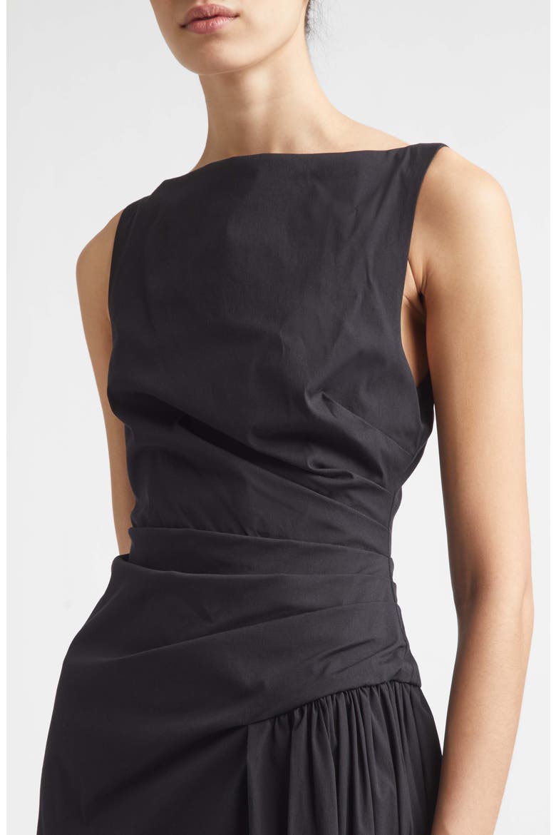 Ruched Cotton Blend Stretch Poplin Dress, Alternate, color, BLACK