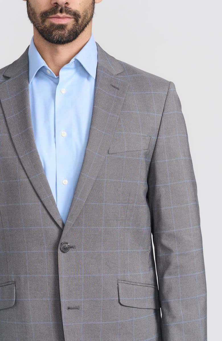 SAVILE ROW CO Gray Windowpane Plaid Print Trim-Fit Suit, Alternate, color, Grey