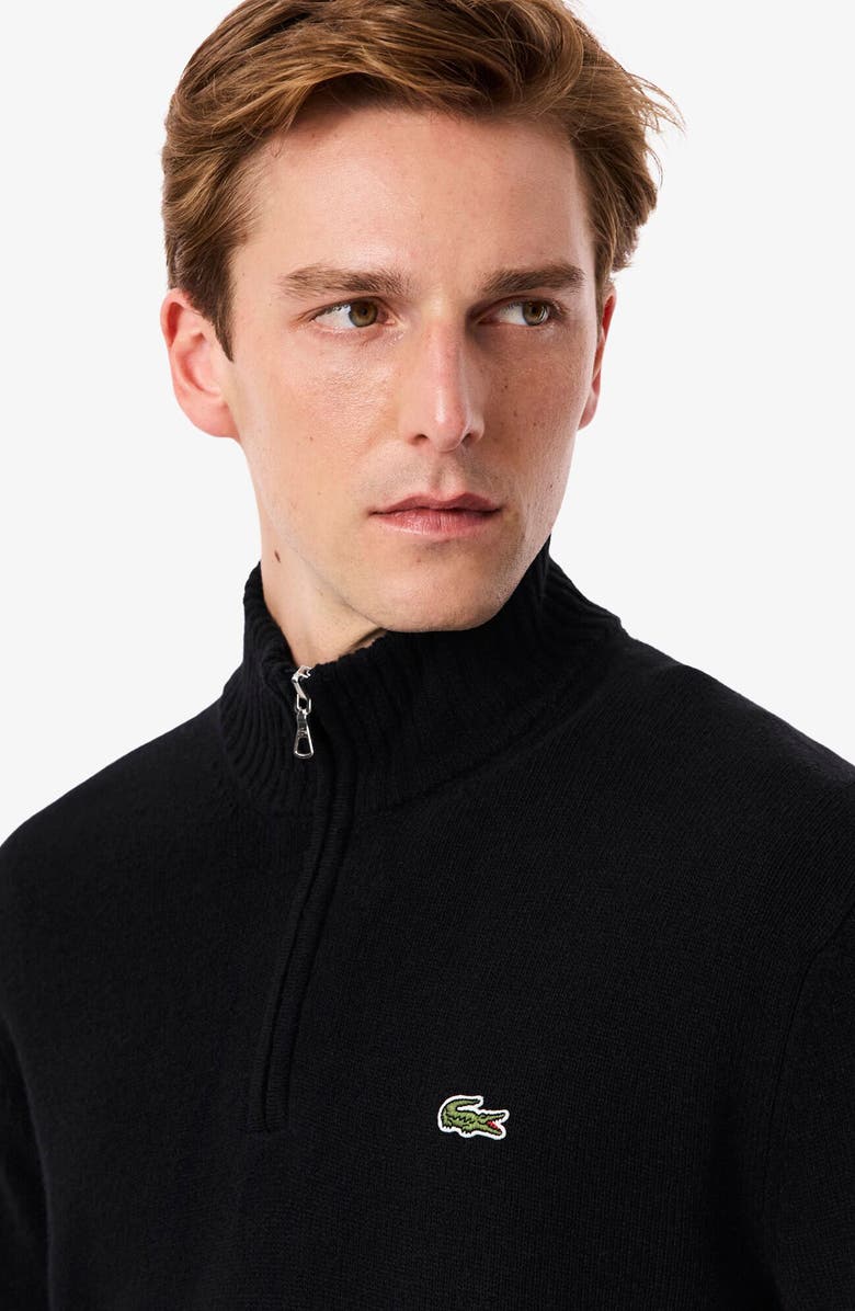 Lacoste Classic Fit Wool Quarter Zip Sweater, Alternate, color, Black