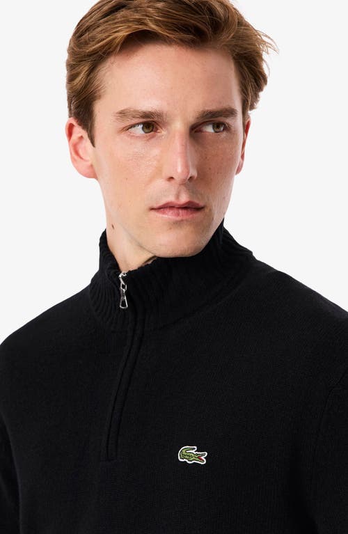 Lacoste Long-sleeve Fitted Pullover With Half-zip Closure In Black