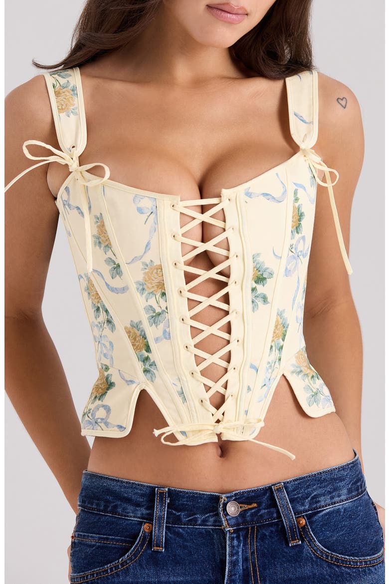 Callie Reversible Stretch Pima Cotton Corset Top, Alternate, color, YELLOW ROSE PRINT