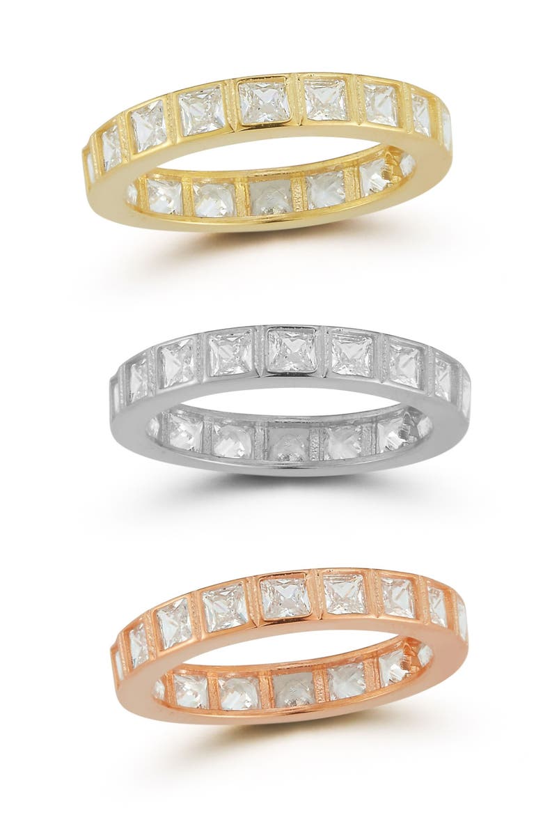 Set of 3 Tri-Tone Cubic Zirconia Eternity Band Rings, Main, color, GOLD