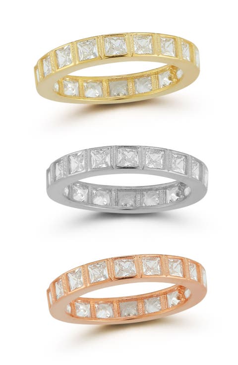 Set of 3 Tri-Tone Cubic Zirconia Eternity Band Rings
