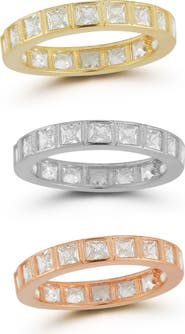 CHLOE AND MADISON Set of 3 Tri-Tone Cubic Zirconia Eternity Band Rings
