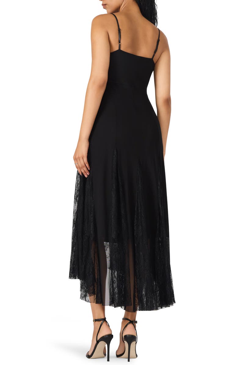Steve Madden Vita Lace Detail Godet Pleat Dress, Alternate, color, Black