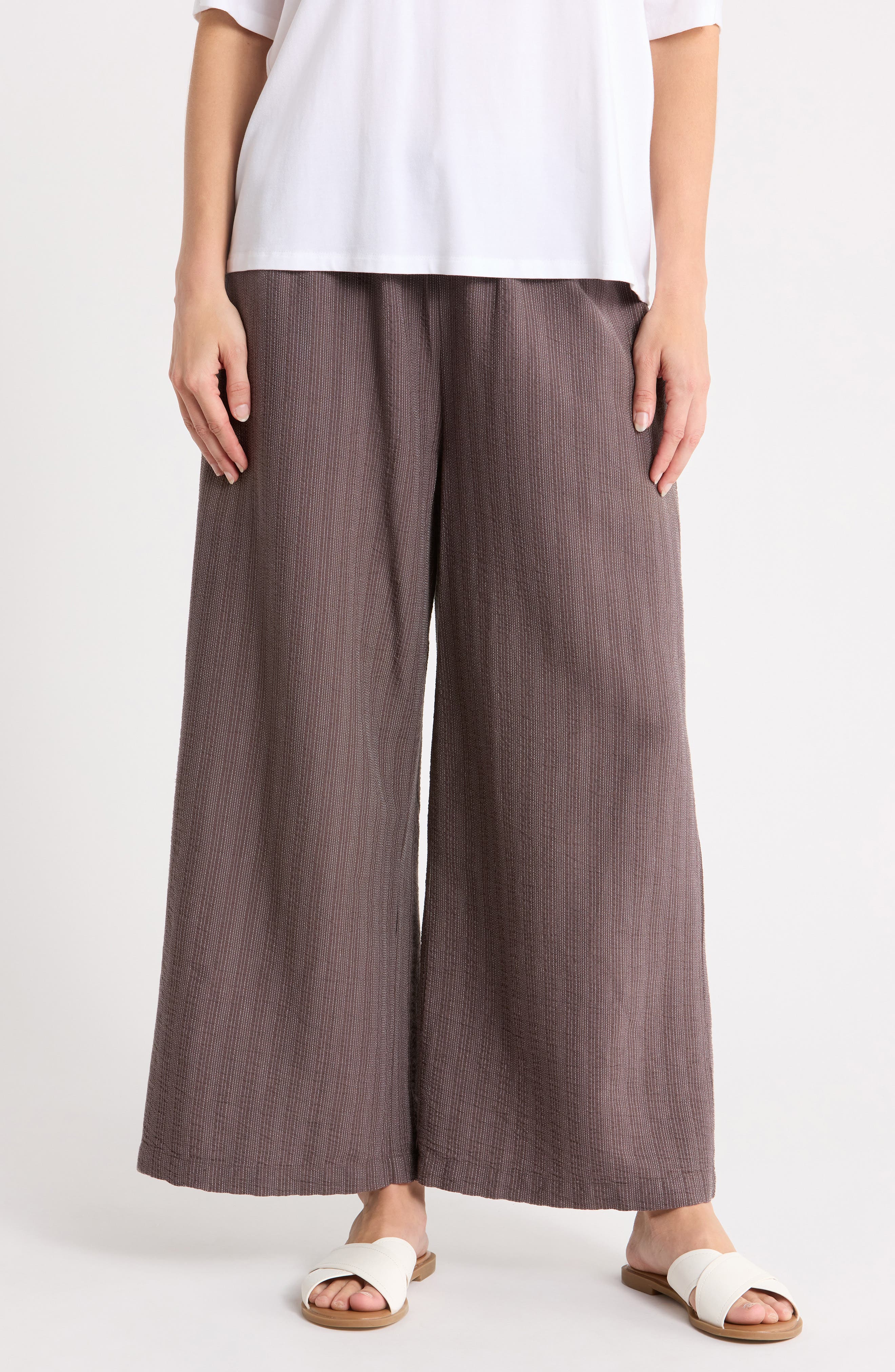 Stripe Organic Cotton Blend Crop Wide Leg Pants