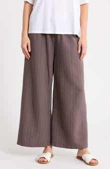 Stripe Organic Cotton Blend Crop Wide Leg Pants