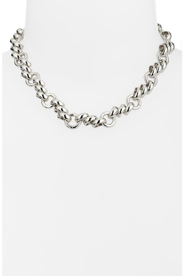 Fancy Staggered Chain Necklace, Alternate, color, RHODIUM