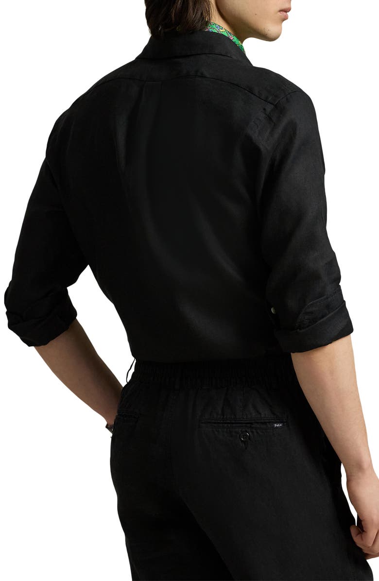 Polo Ralph Lauren Solid White Linen Button-Down Shirt, Alternate, color, Polo Black