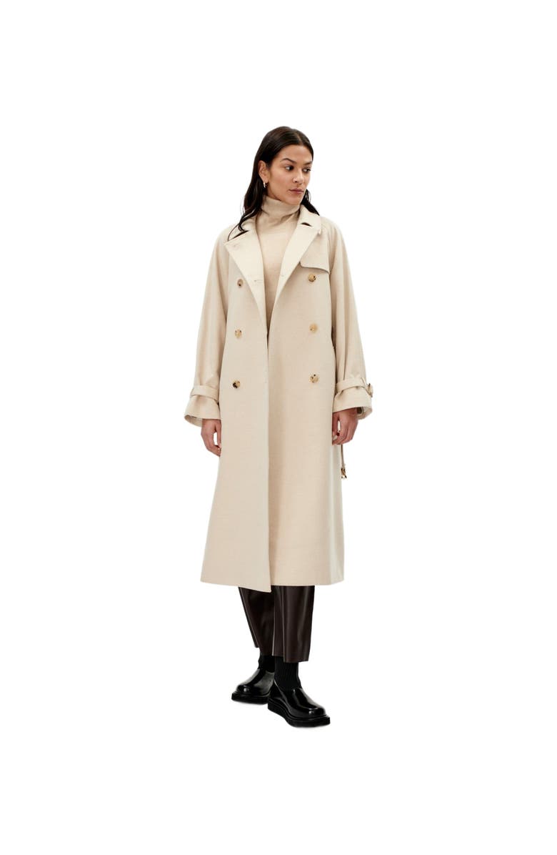 GOBI Mongolian Cashmere Cashmere Double Breasted Trench Coat, Alternate, color, Beige