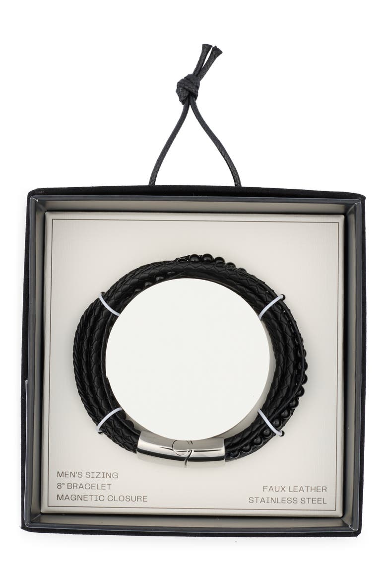 Men's Faux Leather & Bead Bracelet, Main, color, BLACK