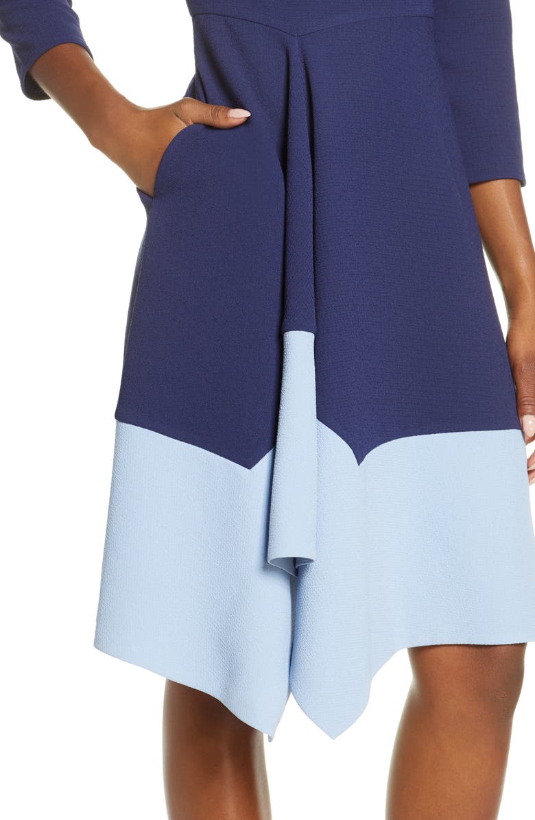 Harper Rose Colorblock Asymmetrical Hem Fit & Flare Crepe Dress, Alternate, color,