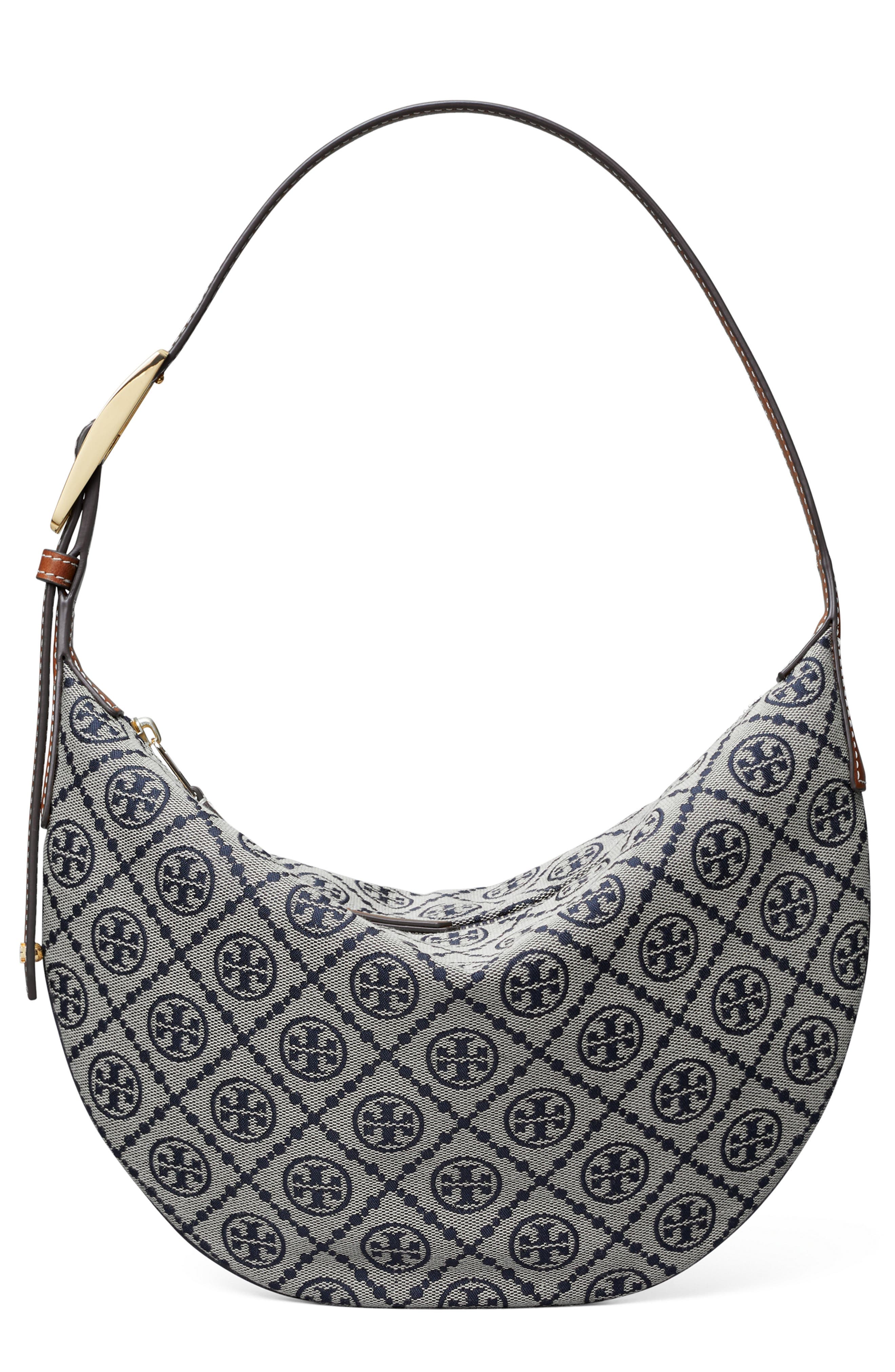 Tory Burch Small T Monogram Jacquard Balloon Bag, Main, color, Tory Navy