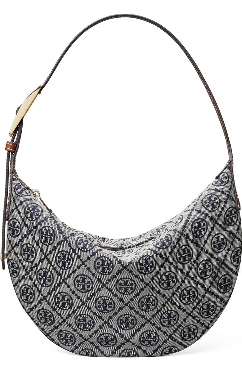 Tory Burch Small T Monogram Jacquard Balloon Bag, Main, color, Tory Navy