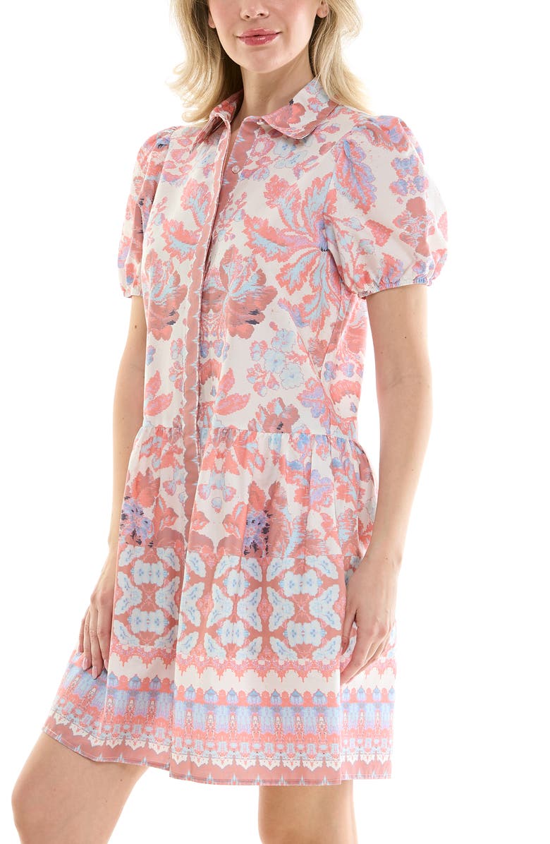 Nicole Miller Puff Sleeve Shirtdress, Alternate, color, Boheme Rose