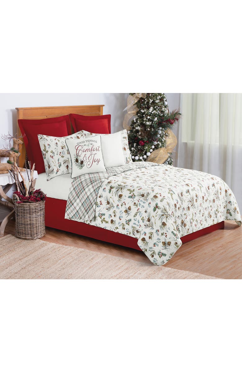 C&F Home Comfort & Joy Embroidered Christmas Throw Pillow, 18" x 18", Alternate, color, White