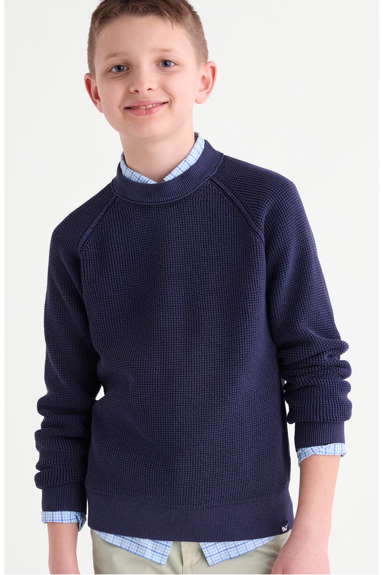 Kids' Raglan Sleeve Cotton Waffle Sweater, Alternate, color, NAUTICAL NAVY
