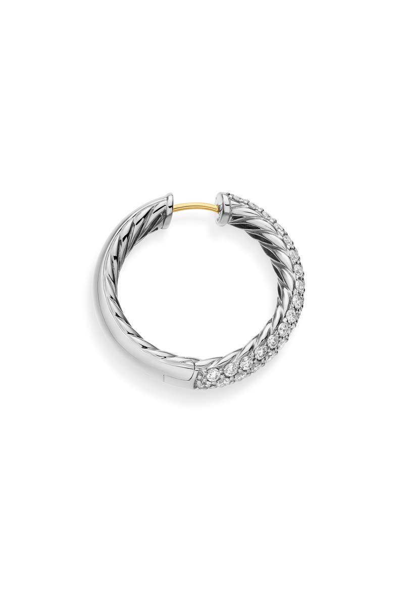 Sculpted Cable Hoop Earrings in Sterling Silver with Pavé Diamonds, Alternate, color, STERLING SILVER