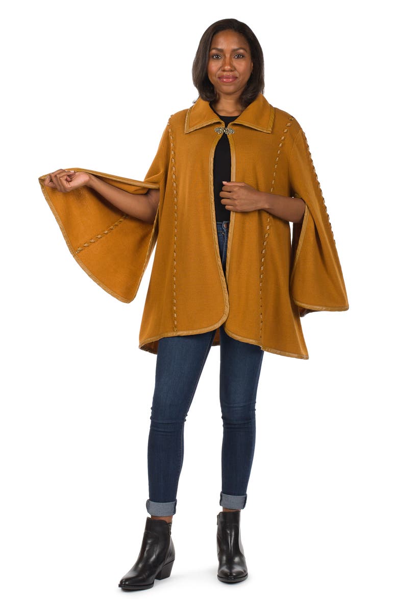 Patricia Nash Faux Leather Trim Cape, Alternate, color, Camel